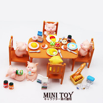 Cute cartoon pig eats a big meal simulation play house model toy ornaments doll table miniature food play