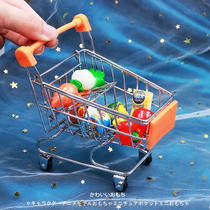 Childrens mini simulation supermarket shopping cart trolley vegetable instant noodle model decoration play house toy storage cart