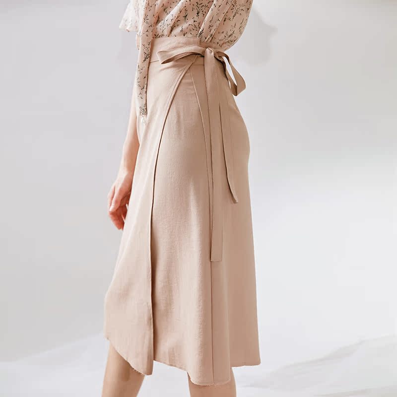 一片式半身裙高腰系带女不规则开叉包臀a字裙