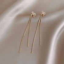 Quality goods 2021 New Tide earrings female zircon bow earrings long tassel simple temperament earrings