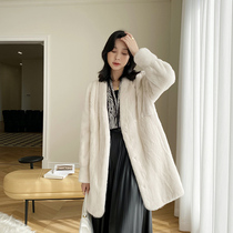 2021 New V-neck imported velvet mink mother mink grass coat female young whole mink coat winter