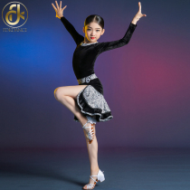 Vaticali Latin Dance Girls Girls Long-sleeved Hanvel Split Costume Performance Costume Two Packages