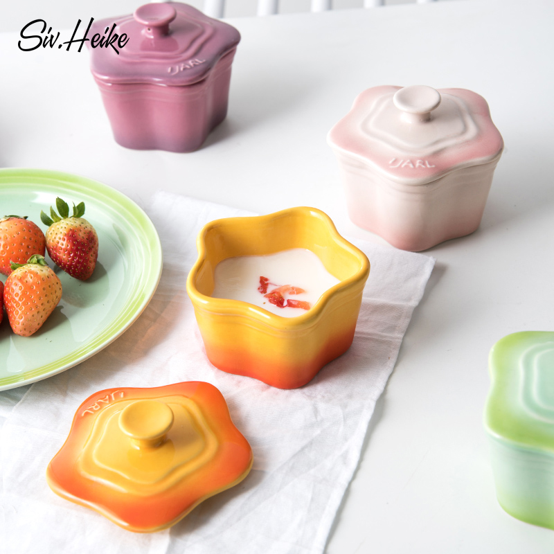 European ins lovely color ceramic bowl with cover baking bake to use baking cup shu she pudding cake mould tableware