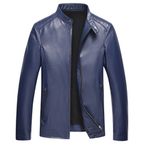 Handsome leather leather clothing mens sheepskin motorcycle leather jacket Haining short stand-up collar thin single spring and autumn jacket