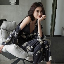 Real Silk Pyjamas Woman 2022 New Summer Slim premium Sexy Ice Silk with chest cushion home for five sets