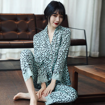 True silk sleepwear woman 2022 New spring Summer thin section Ice Silk Long sleeves Sexy BAO WEN Home clothes Two sets