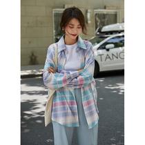 Autumn 2020 new Korean version of loose contrast color plaid shirt women wear vintage Hong Kong flavor long shirt coat