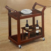  Solid wood mobile dining car Multi-function tea car Household kitchen shelf wine car Commercial double cart dining side car