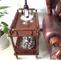 Solid wood mobile coffee table shelf Sofa side trolley Dining car Dining side cabinet Wooden cart Wine and tea cart