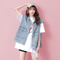 Denim vest women spring and autumn 2021 new Korean version of the outer wear tide loose personality fashion sleeveless horse clip net red top