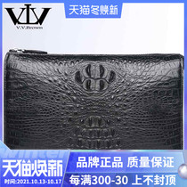 V V Brown new leather bag crocodile leather mens handbag business leisure large capacity Horizontal Mens bag