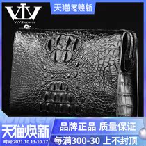 V Brown crocodile mens handbag business dress Mens handbag large capacity horizontal bag