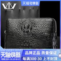 V Brown New crocodile leather clutch bag mens business dress large capacity clutch leather mens handbag