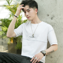 Short-sleeved t-shirt mens 2022 summer new Korean version of the round neck letter trendy brand all-match loose mens top T-shirt