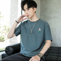 Short-sleeved t-shirt mens 2022 summer new trend fashion fun print round neck loose t-shirt mens tops