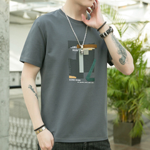 Short-sleeved t-shirt mens 2022 summer new Korean style trendy round neck letter printing fashion mens tops t-shirt
