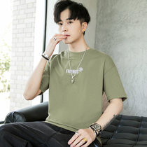 Short-sleeved t-shirt mens 2022 summer new Korean version of the trend loose round neck letter solid color t-shirt mens tops