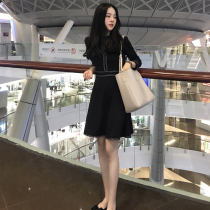 GROS SNIDEL Hepburn style knitted dress female 2021 autumn small black dress new socialite thin bottoming skirt