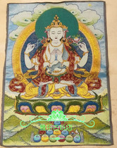 Tibetan Buddhist statues Nepal Donka portraits silk embroidered silk embroidered with four arms Guanyin Tangka embroidery