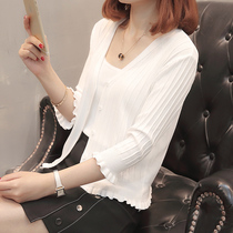 Ice silk knitted womens cardigan with skirt thin jacket Autumn short outer sunscreen shawl summer top outer wear