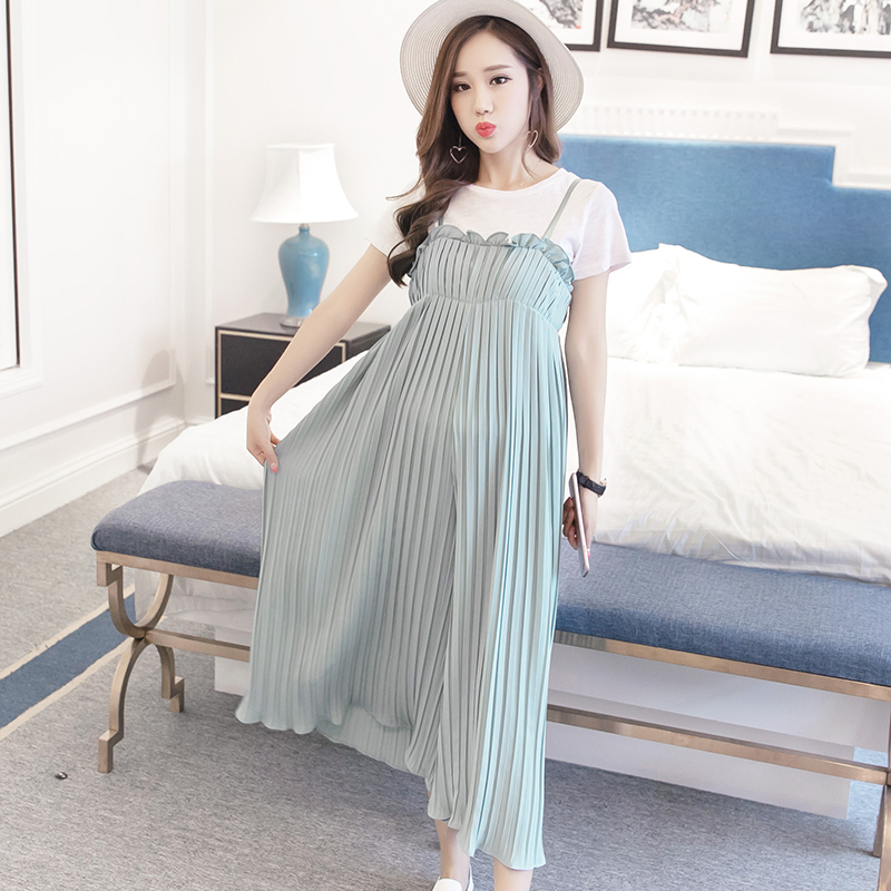 孕妇背带裤夏季薄款孕妇裤九分裤宽松孕妇阔腿裤雪纺孕妇夏装裤子