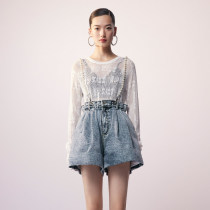 UOOYAA Urchin Summer 2021 New Vintage Pearl Chain Carrier Washed Denim Shorts