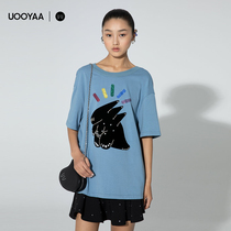 UOOYAA Urchin Summer 2021 New JIHAOTIAN Collection Classic Slender Shoulder Rainbow Light T-Shirt