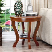 Solid wood small tea table simple edge cabinet double round small table Chinese living room sofa edge a few corners a few American round tables