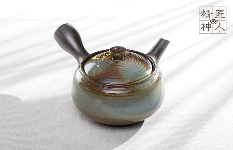 现货日本进口万古烧色釉陶制横手急须日式侧把壶茶具茶壶带过滤网