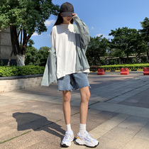 High-waisted denim shorts womens five-point pants in the summer of 2020 the new wide-leg loose straight tube shows thin Hong Kong taste pants trend