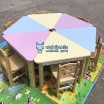 Kindergarten color hexagonal combination table triangle table preschool education toy game solid wood table reading room table and chair