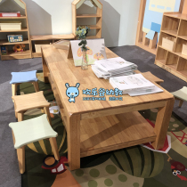 Childrens art table solid wood art table painting art table and chair kindergarten early education center Oak thickened construction table