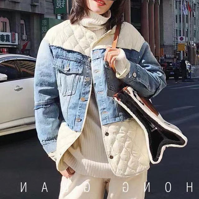 Cowboy stitching down jacket female light thin short fashion casual European station 2020 new winter jacket European goods tide Cowboy stitching down jacket female light thin short fashion casual European station 2020 new winter jacket European goods tide