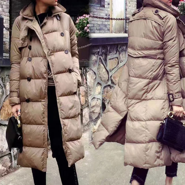 Mid-length down jacket European station 2020 winter new style women's fashion loose large size thin double breasted European goods trend Mid-length down jacket European station 2020 winter new style women's fashion loose large size thin double breasted European goods trend