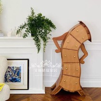 Nordic retro Alien fork Waist Robot Five Bucket Cabinets Locker Locker CREATIVE STANDING CABINET DECORATIVE CABINET SOLID WOOD CABINET