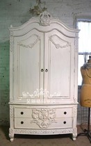 American Countryside Solid Wood Carved Wardrobe Fave Style Retro Children Double Door Closet Antique White Lockers Storage Cabinet