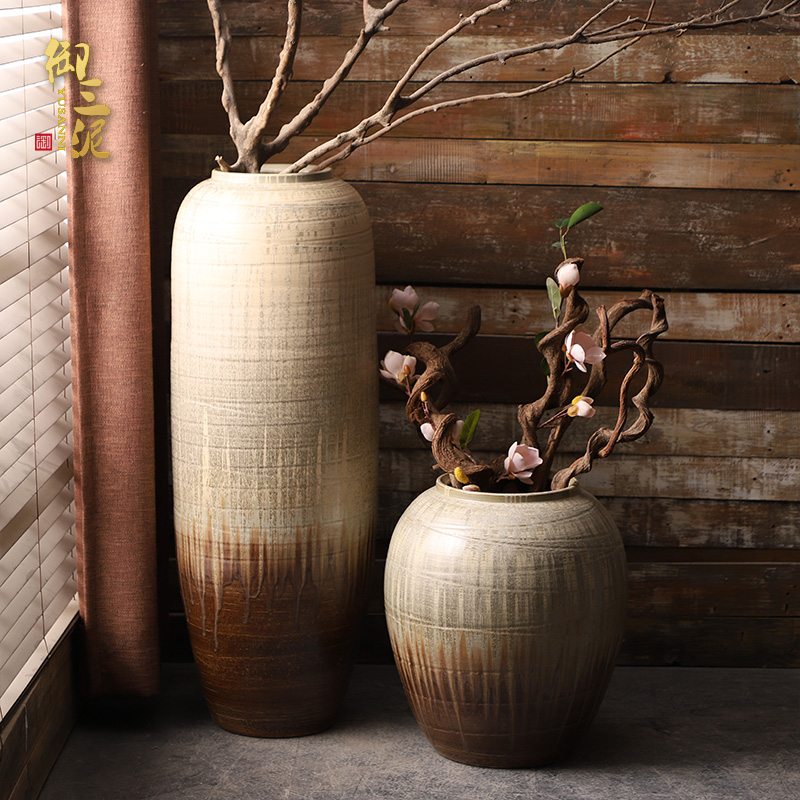 Retro modern landing big vases, ceramic flower pot courtyard garden pottery cylinder flower arranging contracted sitting room furnishing articles