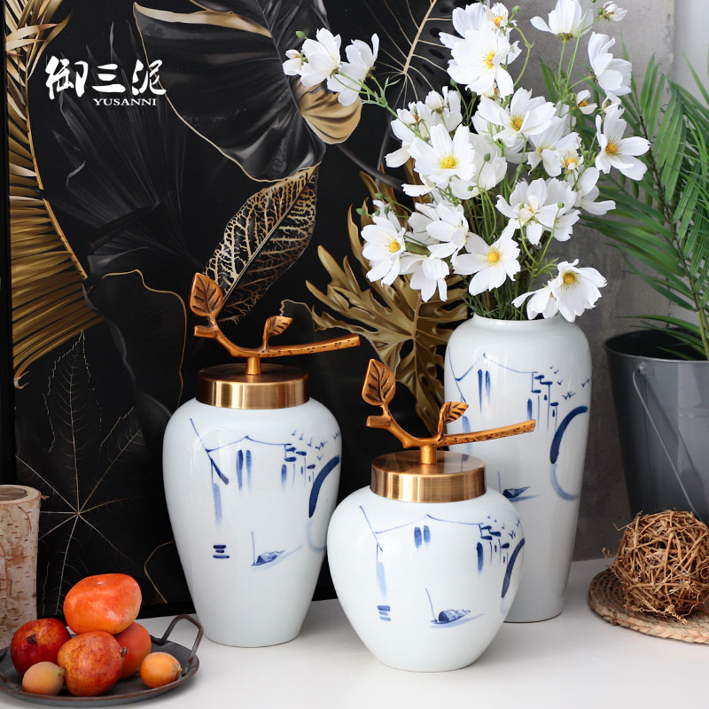 New Chinese style is I and contracted sitting room flower arranging furnishing articles table decorations household jingdezhen ceramic dry flower vase