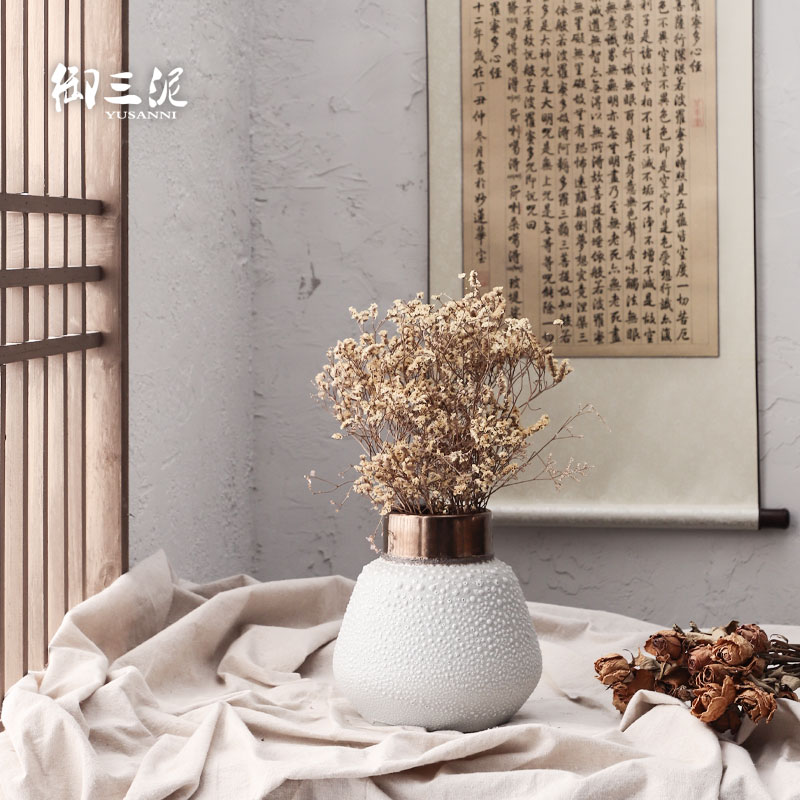 Dried flower adornment furnishing articles coarse light some ceramic pot flower arranging flower implement restoring ancient ways is the key-2 luxury of I and contracted white mercifully black copper ceramic vase