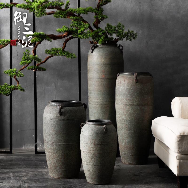 Modern pottery large - diameter zen flowerpot coarse pottery restoring ancient ways the ground dried flower adornment furnishing articles of Chinese style living room vase