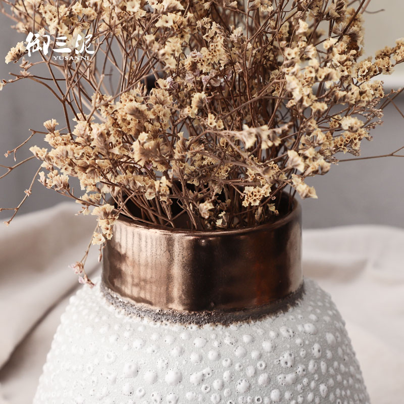 Dried flower adornment furnishing articles coarse light some ceramic pot flower arranging flower implement restoring ancient ways is the key-2 luxury of I and contracted white mercifully black copper ceramic vase