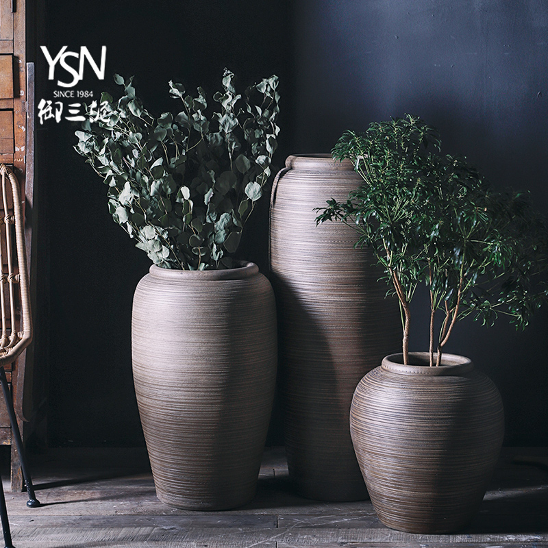 Sitting room coarse pottery urn landing large Chinese bottle arranging flowers restore ancient ways the balcony flowerpot three mud jingdezhen ceramic vase