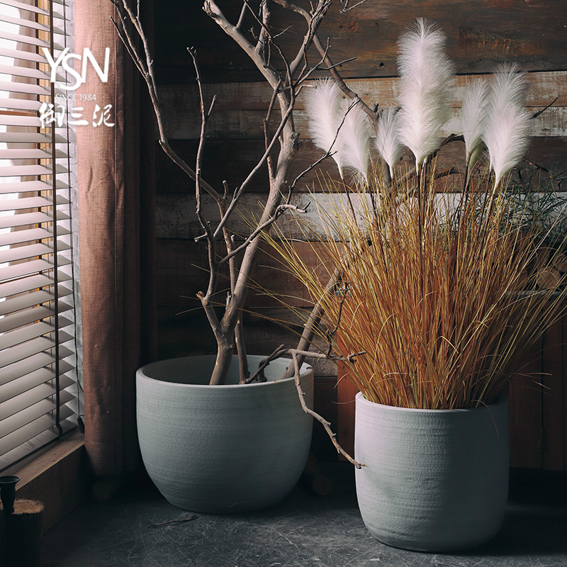 Cement color green, the plants hydroponics large - diameter indoor adornment balcony flowerpot creative contracted vase imitation ceramic cylinder northern Europe