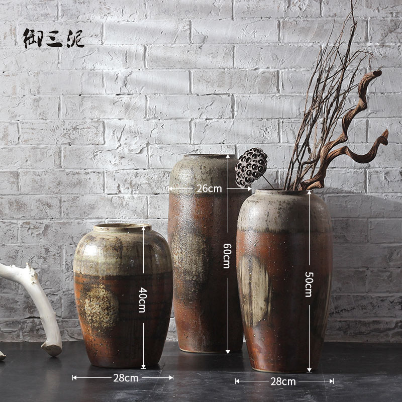 Royal three mud jingdezhen ceramic vase landing nostalgic firewood flower implement industrial wind restoring ancient ways of Chinese style decoration furnishing articles