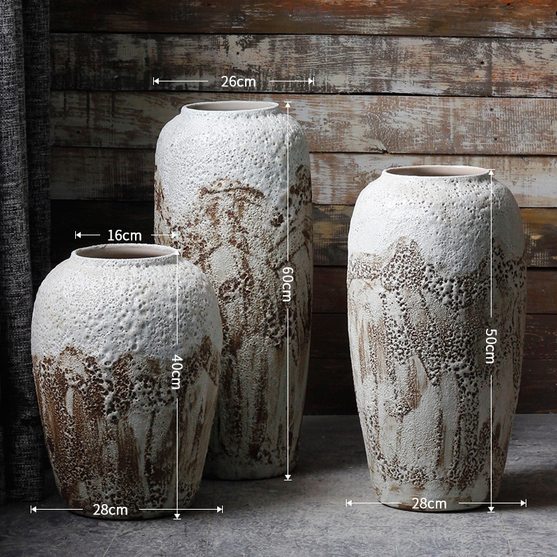 Jingdezhen ceramic checking coarse pottery landing Nordic flower vase soil POTS dry flower, flower pot sitting room adornment is placed