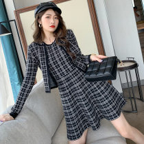 FENING MAJE 2020 Fashion Womens Small Fragrant Style Ladies Plaid Knitted Cardigan Two Dress Women
