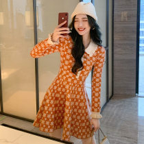 FENING MAJE Net red same knitted skirt 2020 autumn and winter New doll collar long sleeve bottom dress