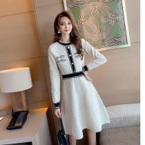 2020 winter temperament skirt small man pullover French style high waist dress slim striped knitted skirt