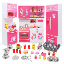 Large Hello Kitty Childrens Toys Small Kitchen Set Really Boiled Kids Girls Cooking Mini Simulation Kitchenware