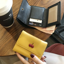The first layer cowhide small wallet womens short simple 2020 new fashion ins three-fold leather wallet ultra-thin leather wallet